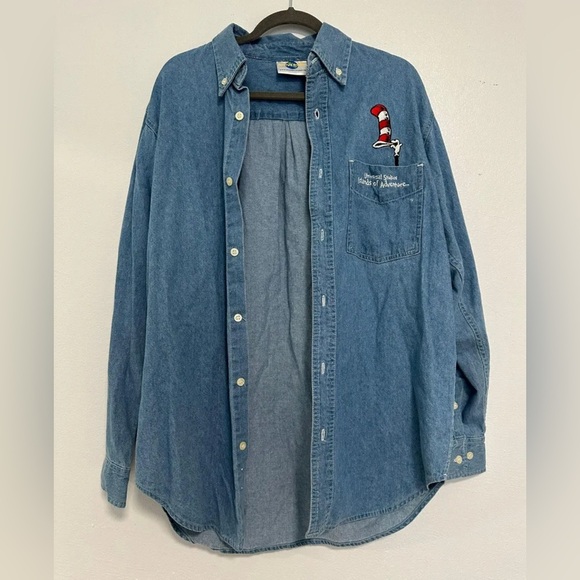Universal Studios -Cat In The Hat Denim Long Sleeve Shirt- Medium - Picture 6 of 6